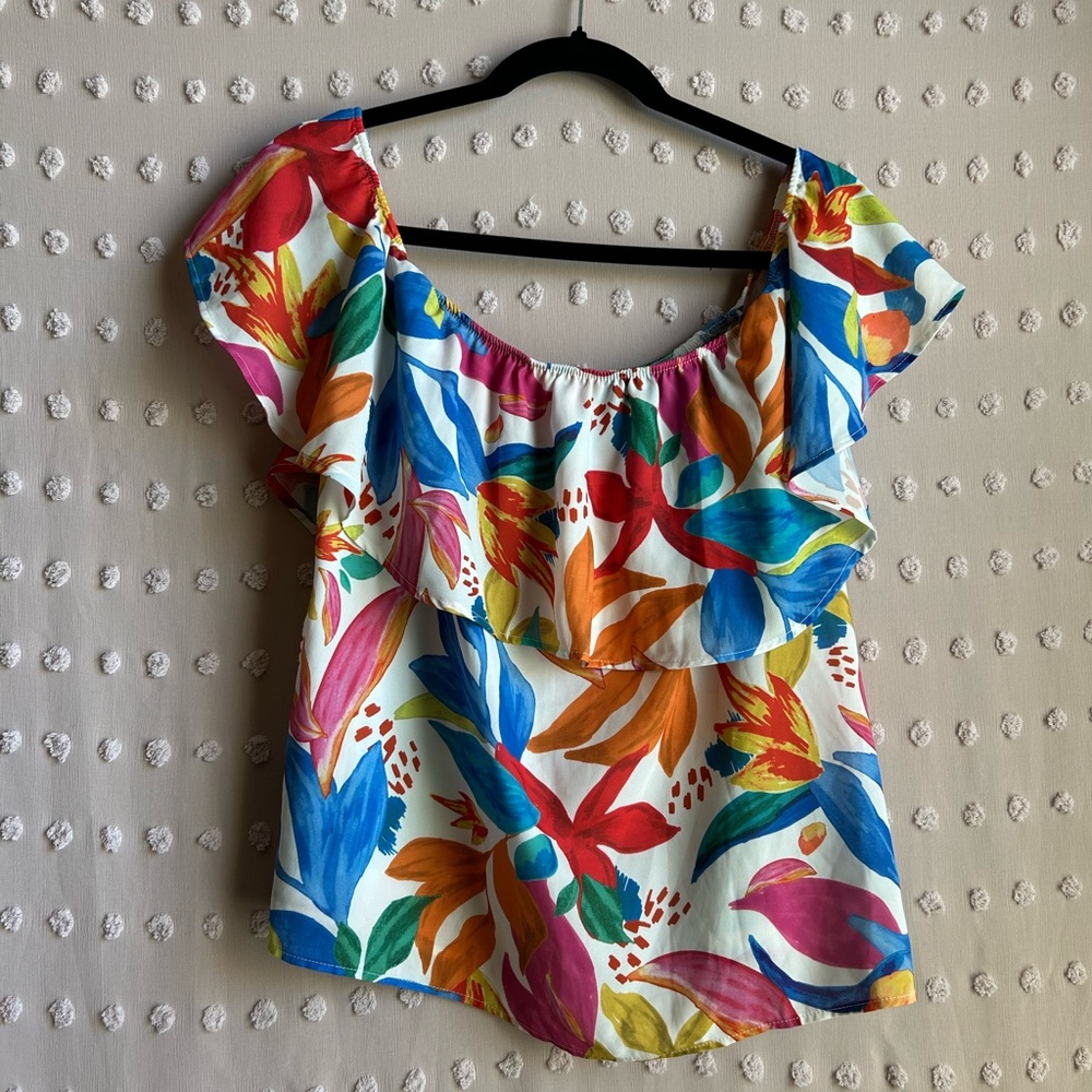 Show me Your Mumu‎ Off the Shoulder Floral Short Sleeve Blouse Sz S